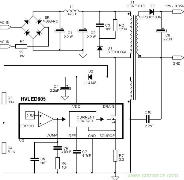 首個(gè)最簡單、器件最少的LED驅(qū)動(dòng)電路設(shè)計(jì)