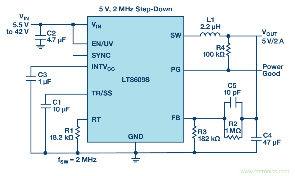 具 2.5 μA 靜態(tài)電流和超低 EMI 輻射的 42 V、2 A/3 A 峰值同步降壓型穩(wěn)壓器
